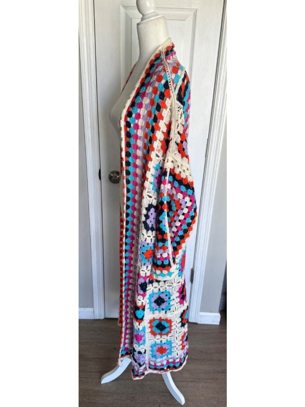 POL Mosaic Crochet Cardigan Cottagecore Granny Squares Boho One Size - Picture 3 of 9